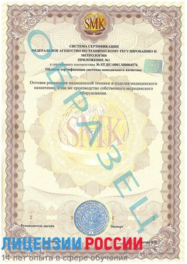 Образец сертификата соответствия (приложение) Лобня Сертификат ISO 13485